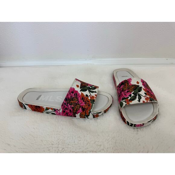 Melissa Floral Print Slide Sandals White Multicolor Size 9 - Picture 1 of 4